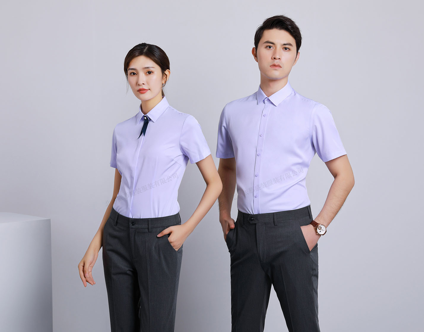 襯衫定制 時尚襯衫男女士夏季 淺藍(lán)色短袖襯衫